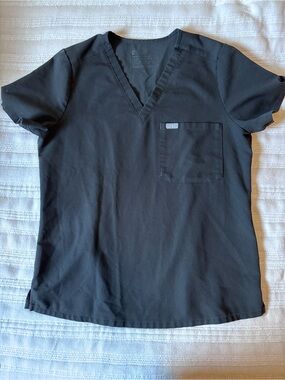 Figs Black V-Neck Medical Top with Chest Pocket